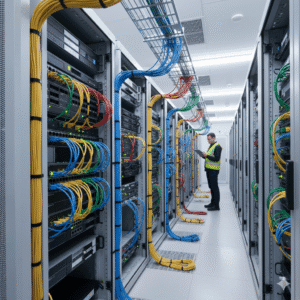 Cabeamento estruturado em rack de data center | Infraestrutura física de redes