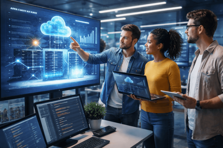 Empreendedorismo tecnológico e start-ups de infraestrutura analisando soluções de cloud computing e escalabilidade digital em ambiente corporativo moderno