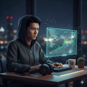 Especialista em cibersegurança monitorando ataque de ransomware em painel digital de alta tecnologia.