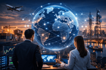 Empreendedorismo e mercado global de redes conectando negócios digitais em escala internacional