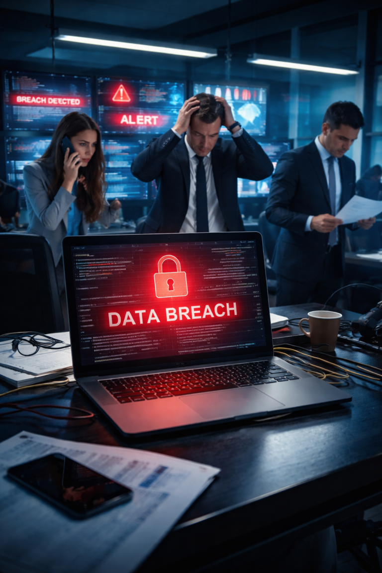 Vazamento de dados em empresa mostrando impacto na segurança e na marca corporativa