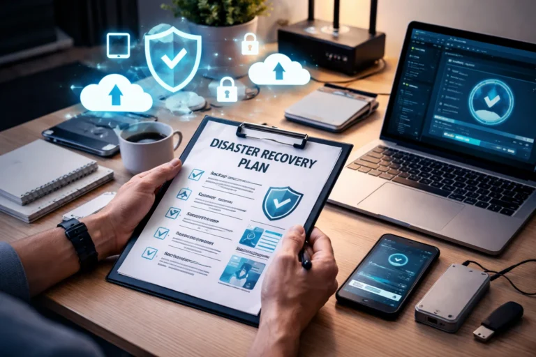 Plano de recuperação digital com backup e segurança de dados em ambiente tecnológico pessoal