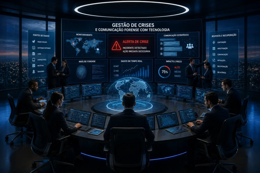 Centro de gestão de crises com comunicação forense e tecnologia avançada em tempo real