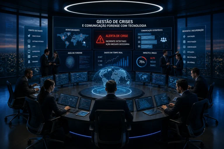 Centro de gestão de crises com comunicação forense e tecnologia avançada em tempo real