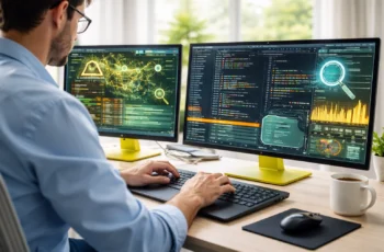 Análise de malware com análise estática em ambiente iluminado com múltiplos monitores coloridos