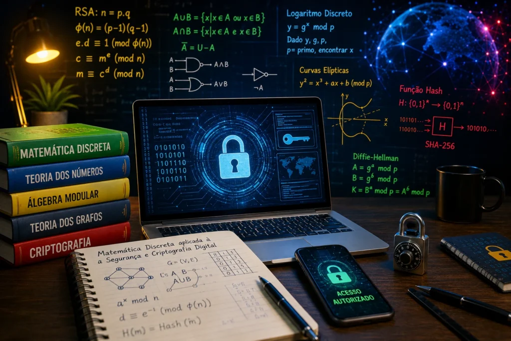 Matemática Discreta Aplicada à Segurança e Criptografia Digital em ambiente tecnológico com algoritmos criptográficos e proteção de dados