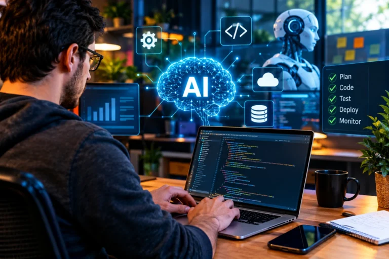 O Impacto da IA no Desenvolvimento de Software Moderno com desenvolvedor utilizando inteligência artificial para programação